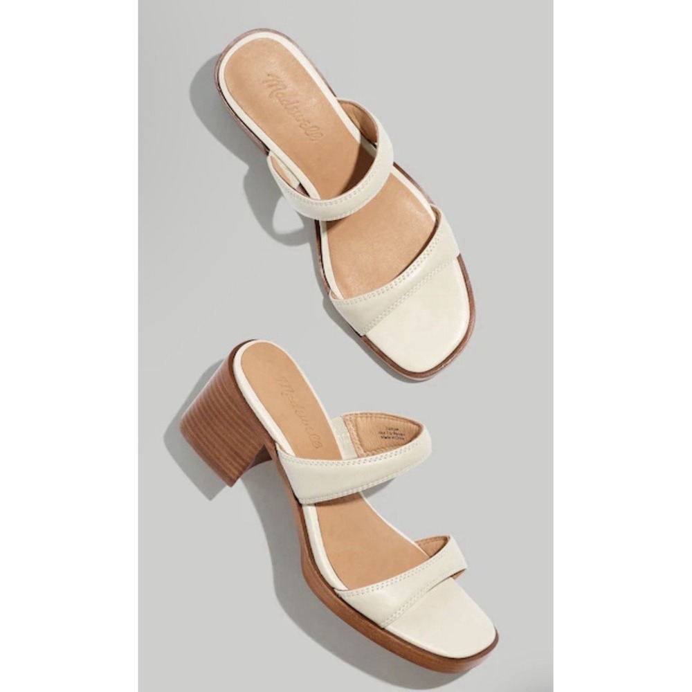 Madewell The Saige Double Strap Heeled Mules Sandal Leather Pale Oyster Size 11